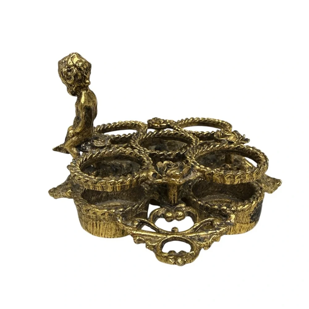 Vintage Hollywood Regency Gold Cherub Lipstick Holder Ornate Brass Tone